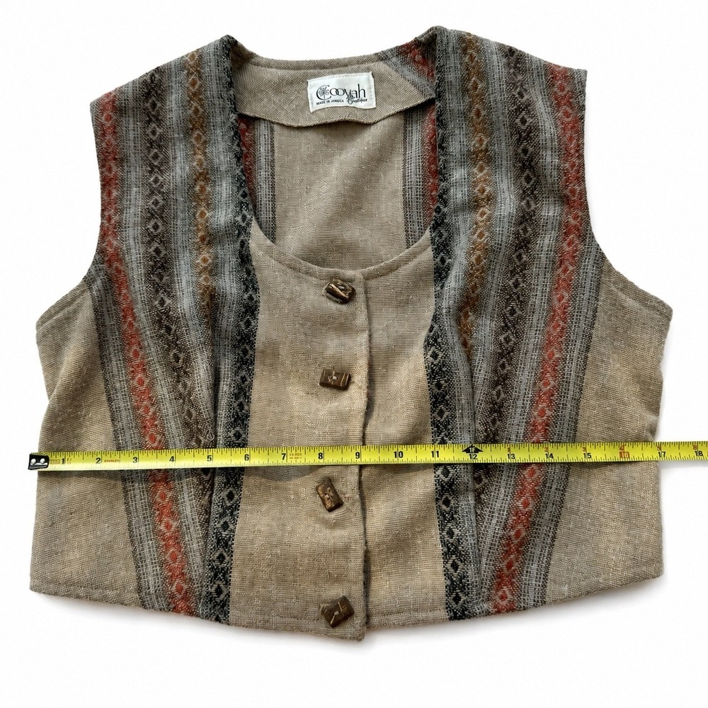 Rare Vintage Women Cooyah Boho Vest Wood Buttons Jamaican Approximately Small - Picture 10 of 10